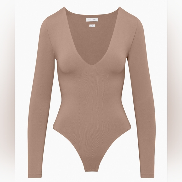 Aritzia Babaton Contour V-Nevk Long Sleeve Bodysuit - Deep Taupe - Picture 1 of 7